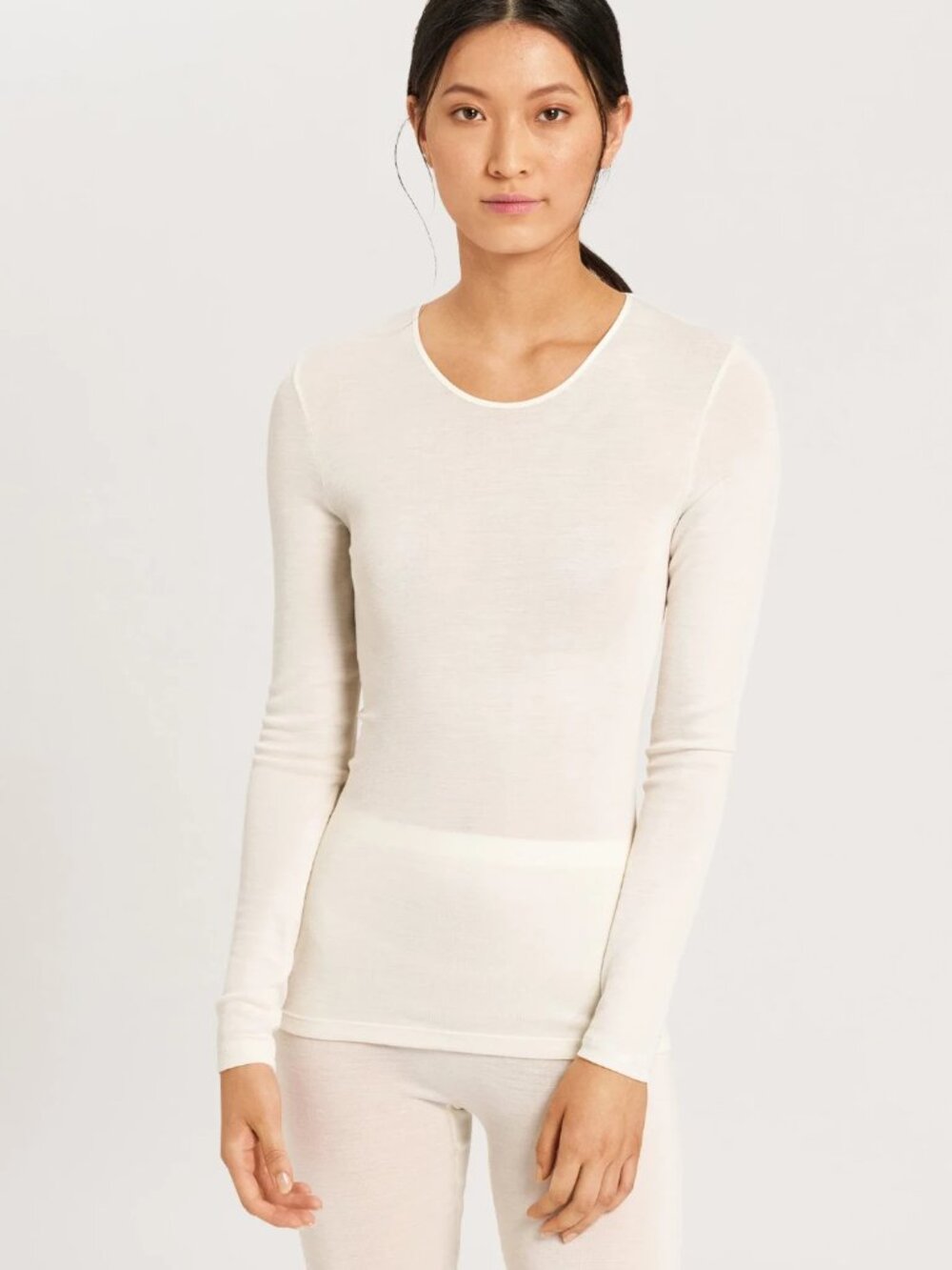 Hanro Womens M L Woolen Silk Shirt Base Layer Long Sleeve Top Ivory Switzerland